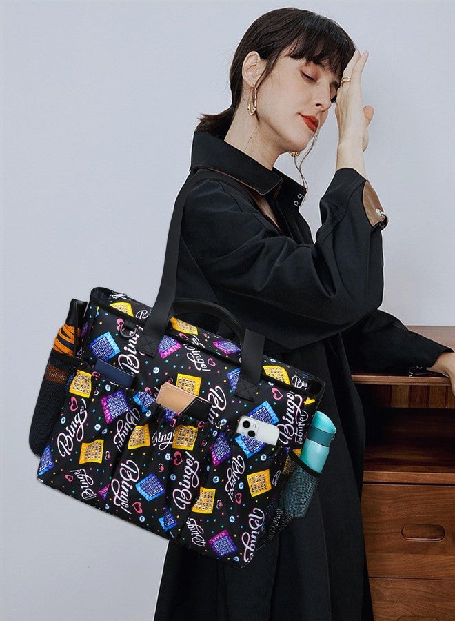 FOKDUVB Bingo Tote Bag with Pockets - Large Bingo Dauber Bag for Women & Adults - Image 2